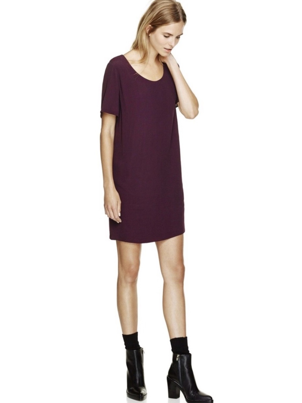 Aritzia Wilfred Teigen Short Scoop Neck Tunic Dress in Deep Plum